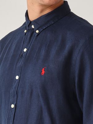 4. Slim fit linen shirt for men Navy