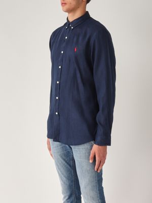 2. Slim fit linen shirt for men Navy