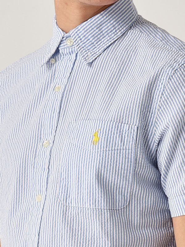 4. Camisa de hombre de corte entallado de algodón Blanco-Azul Polo Ralph Lauren 710906574
