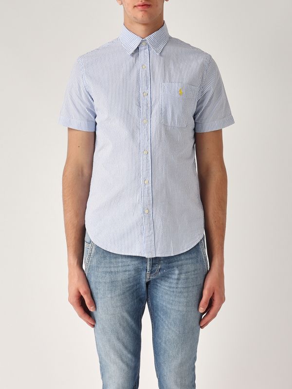 1. Camisa de hombre de corte entallado de algodón Blanco-Azul Polo Ralph Lauren 710906574