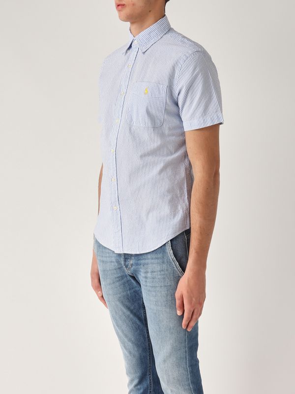 2. Camisa de hombre de corte entallado de algodón Blanco-Azul Polo Ralph Lauren 710906574