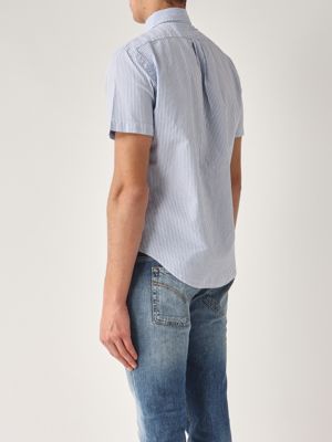3. Camisa de hombre de corte entallado de algodón Blanco-Azul
