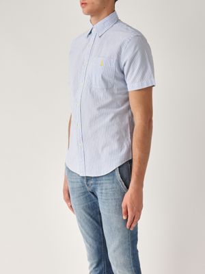 2. Camisa de hombre de corte entallado de algodón Blanco-Azul