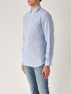2. Custom fit linen shirt for men Navy-White