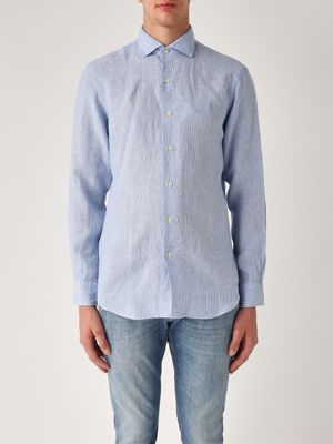 1. Custom fit linen shirt for men Navy-White