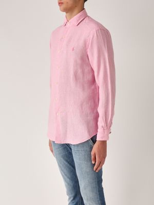 2. Custom fit linen shirt for men Pink-White