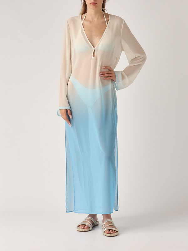 5. Vestido de mujer Aghata de georgette Blanco-Celeste MC2 Saint Barth agh0001
