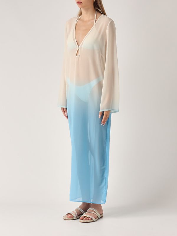 2. Vestido de mujer Aghata de georgette Blanco-Celeste MC2 Saint Barth agh0001