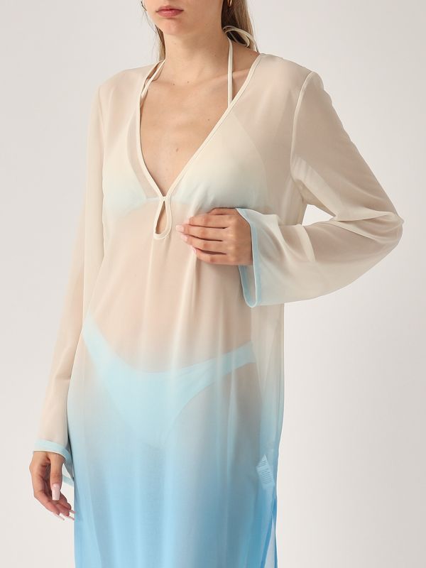 4. Vestido de mujer Aghata de georgette Blanco-Celeste MC2 Saint Barth agh0001