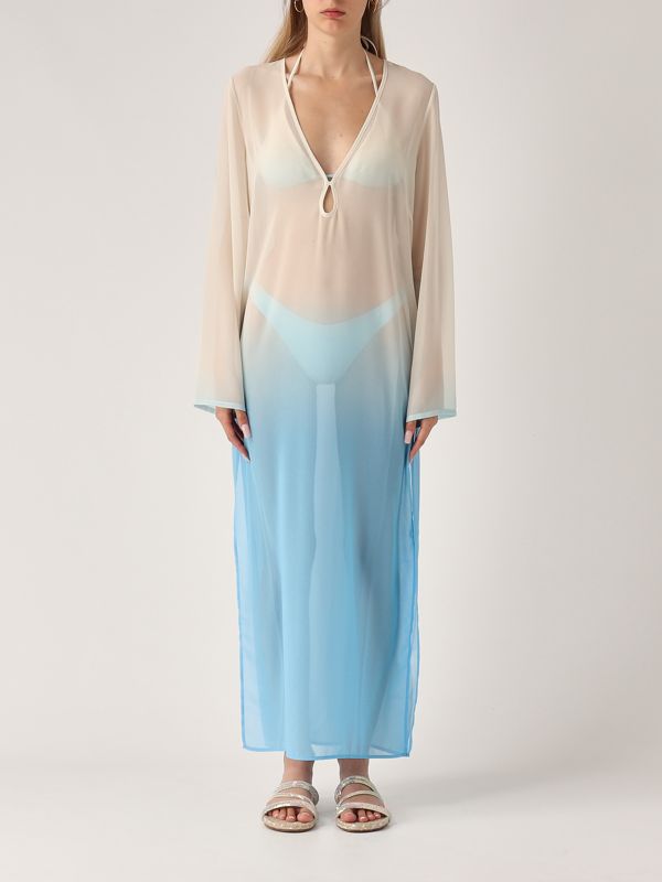 1. Vestido de mujer Aghata de georgette Blanco-Celeste MC2 Saint Barth agh0001
