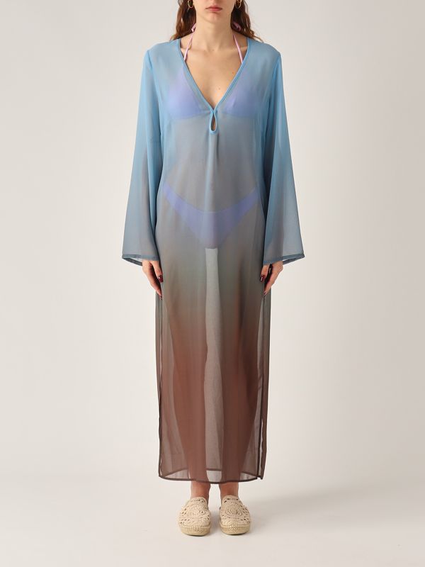 1. Vestido de mujer Aghata de georgette Celeste-Marrón MC2 Saint Barth agh0001