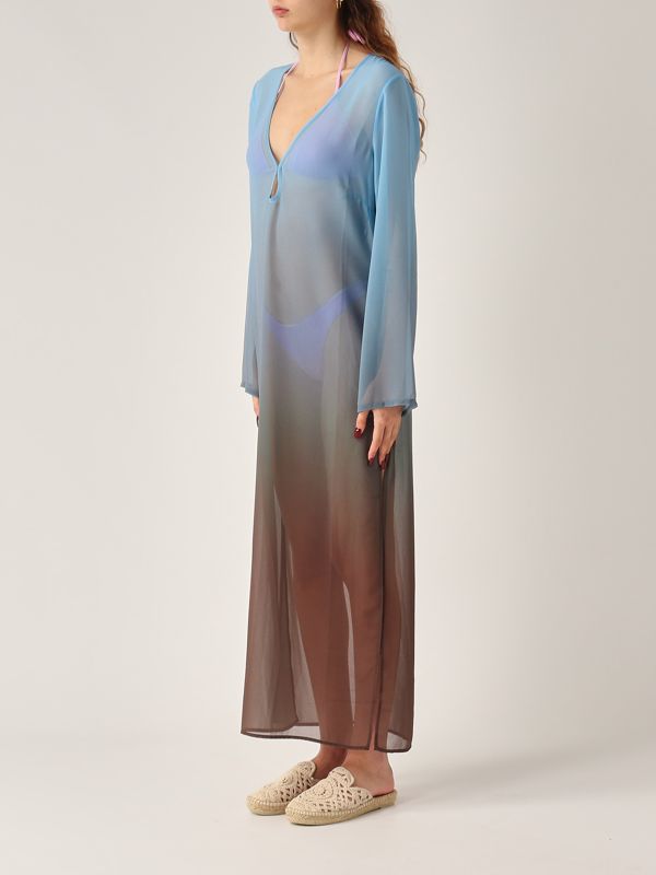 2. Vestido de mujer Aghata de georgette Celeste-Marrón MC2 Saint Barth agh0001