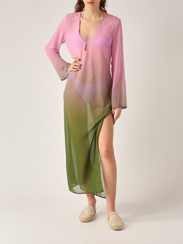 5. Vestido de mujer Aghata de georgette Rosa-Verde MC2 Saint Barth agh0001