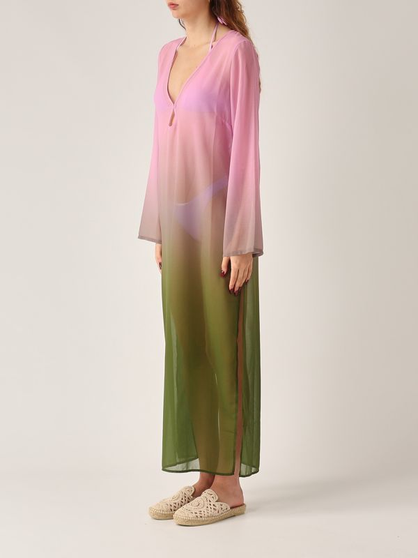 2. Vestido de mujer Aghata de georgette Rosa-Verde MC2 Saint Barth agh0001