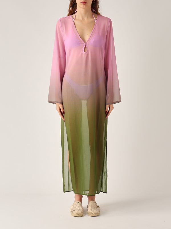 1. Vestido de mujer Aghata de georgette Rosa-Verde MC2 Saint Barth agh0001
