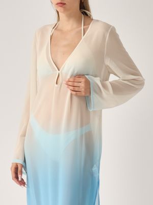4. Vestido de mujer Aghata de georgette Blanco-Celeste