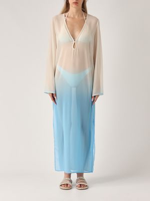 1. Vestido de mujer Aghata de georgette Blanco-Celeste