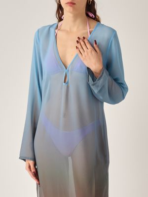 4. Vestido de mujer Aghata de georgette Celeste-Marrón