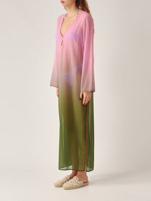 2. Vestido de mujer Aghata de georgette Rosa-Verde