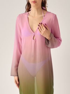 4. Vestido de mujer Aghata de georgette Rosa-Verde