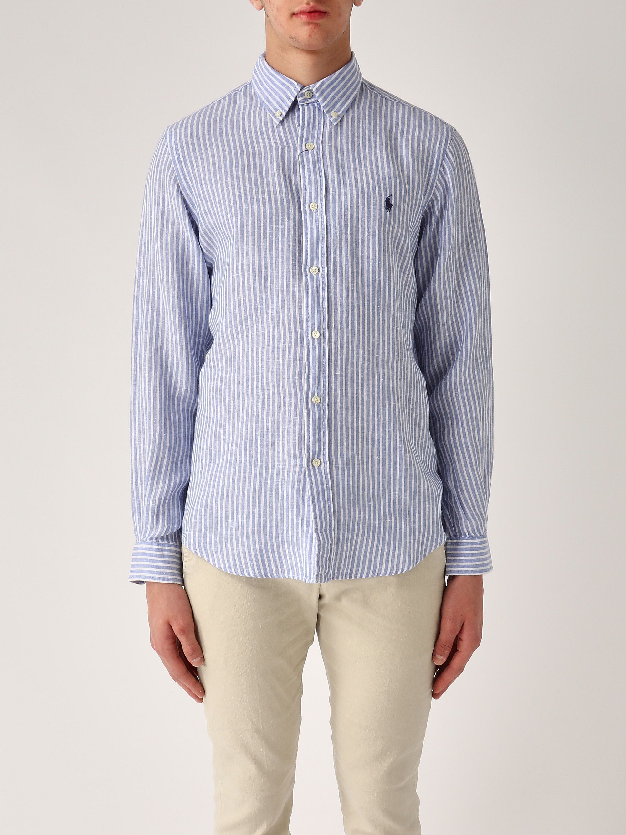 Custom fit linen shirt for men 710873446 White-Light blue