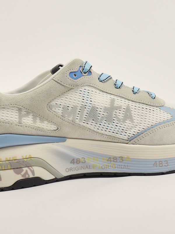 5. Moerun 7299 men's leather and mesh sneakers Chalk-Blue Premiata moe07299
