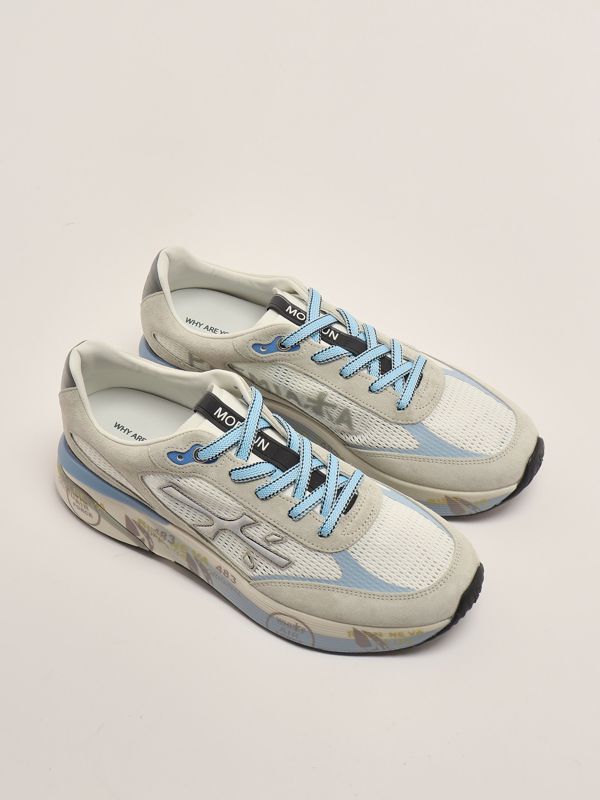 2. Moerun 7299 men's leather and mesh sneakers Chalk-Blue Premiata moe07299