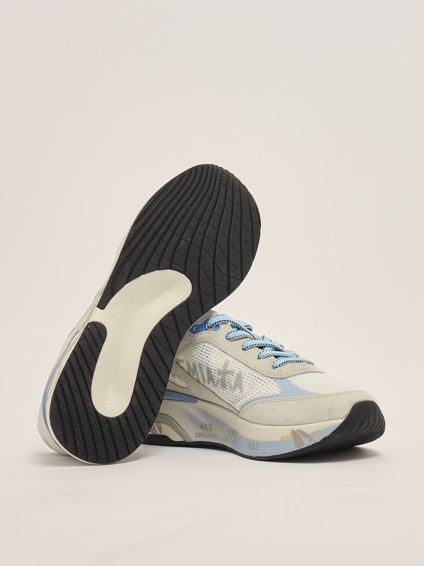 4. Moerun 7299 men's leather and mesh sneakers Chalk-Blue Premiata moe07299