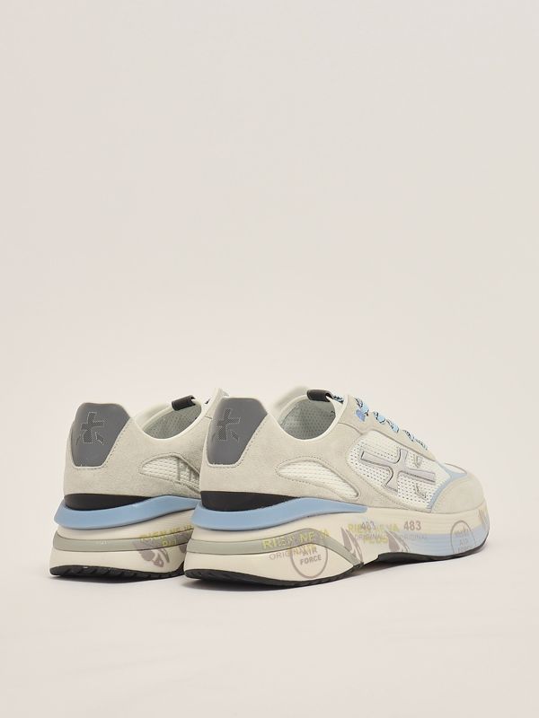 3. Moerun 7299 men's leather and mesh sneakers Chalk-Blue Premiata moe07299