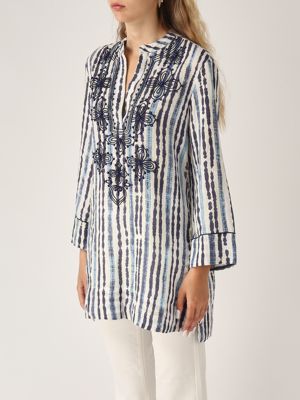 2. Caftano donna in lino Azzurro-Crema