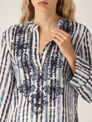 4. Caftano donna in lino Azzurro-Crema