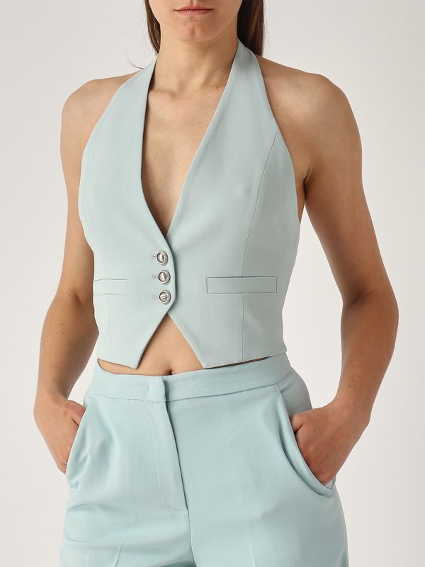 4. Moretta stretch cady fabric gilet for women Sky blue Pinko 104931a213