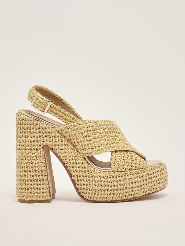 LYMPIAR FLAT STRAP SANDAL IN RAFFIA CALFSKIN BLACK BEIGE