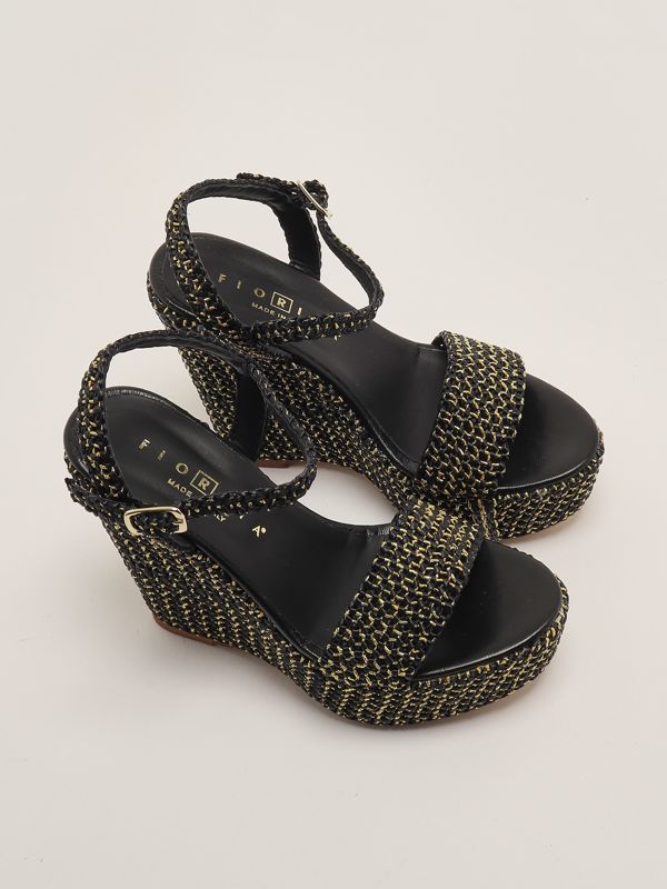 2. Women's leather and raffia wedge Gold-Black Fiorina 214j620
