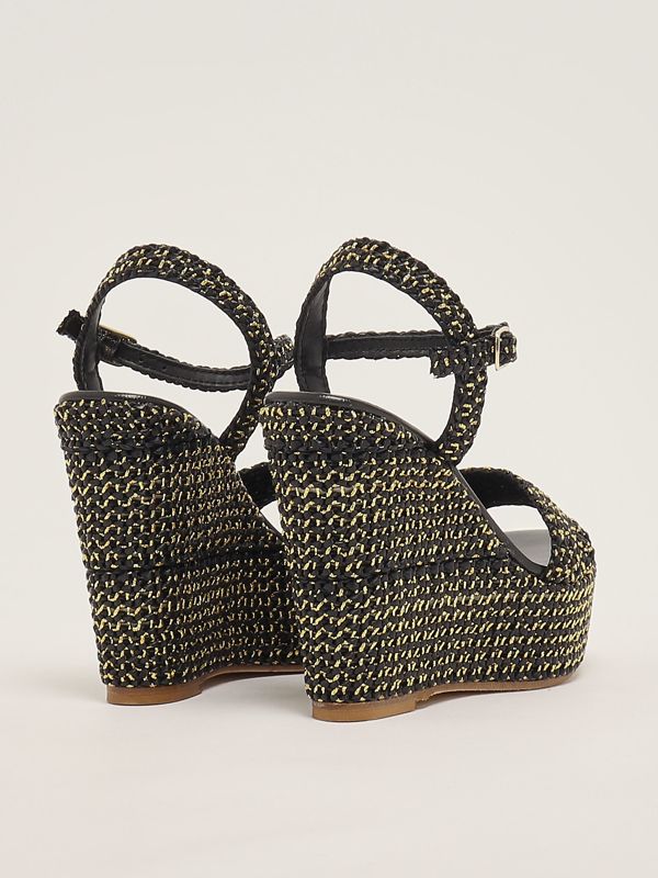 3. Women's leather and raffia wedge Gold-Black Fiorina 214j620