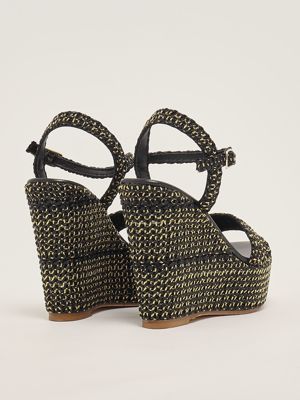 3. Women's leather and raffia wedge Gold-Black