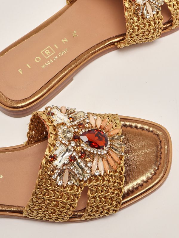 4. Leather and raffia sandals for women Bronze Fiorina 189-528