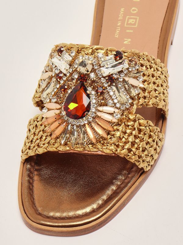 5. Leather and raffia sandals for women Bronze Fiorina 189-528