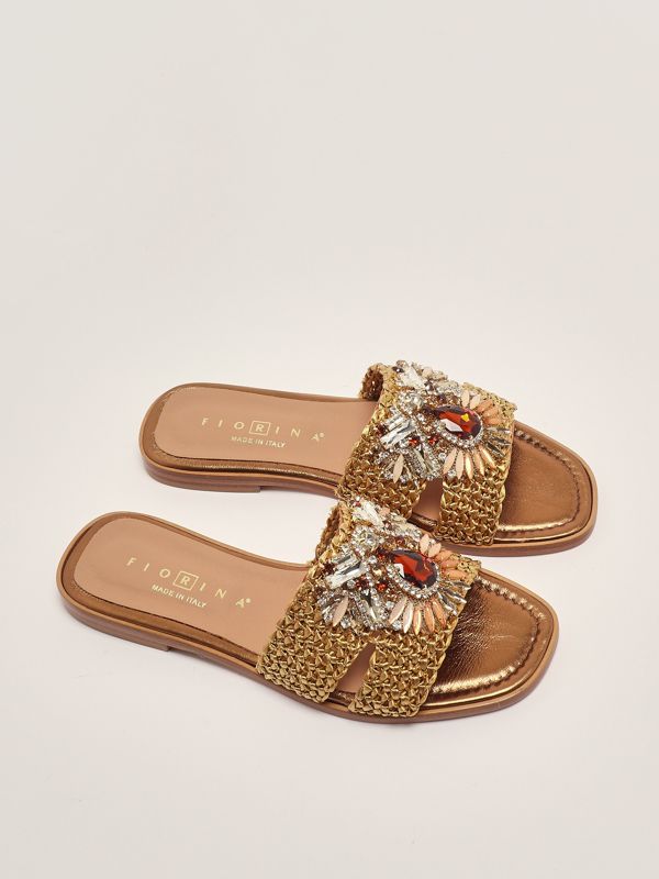 2. Leather and raffia sandals for women Bronze Fiorina 189-528