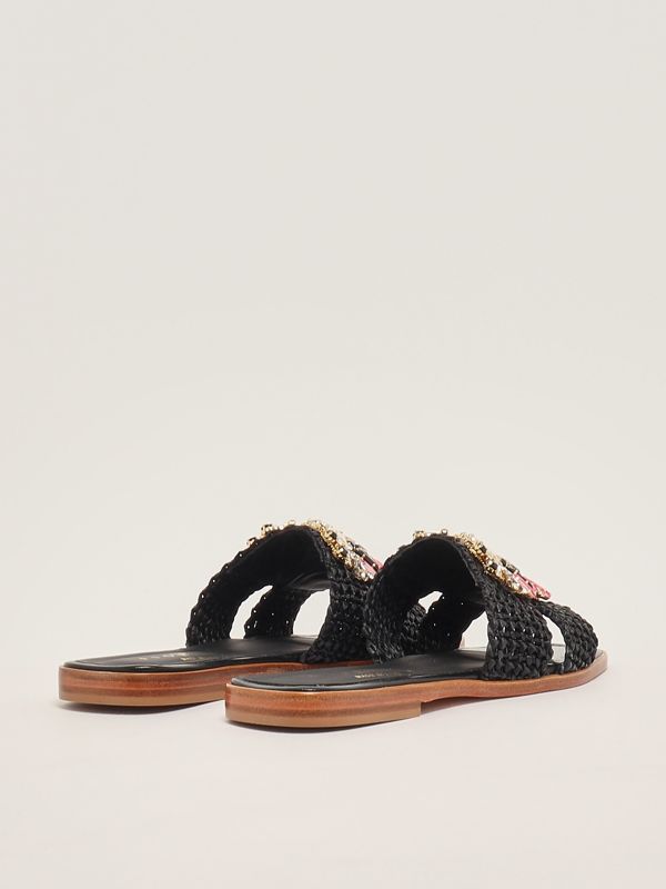 3. Leather and raffia sandals for women Black Fiorina 189-528