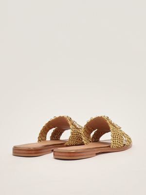 3. Leather and raffia sandals for women Bronze