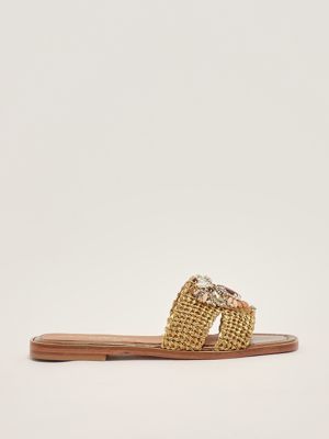 1. Leather and raffia sandals for women Bronze
