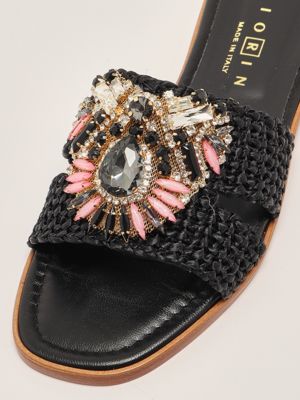 5. Leather and raffia sandals for women Black