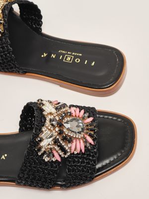 4. Leather and raffia sandals for women Black