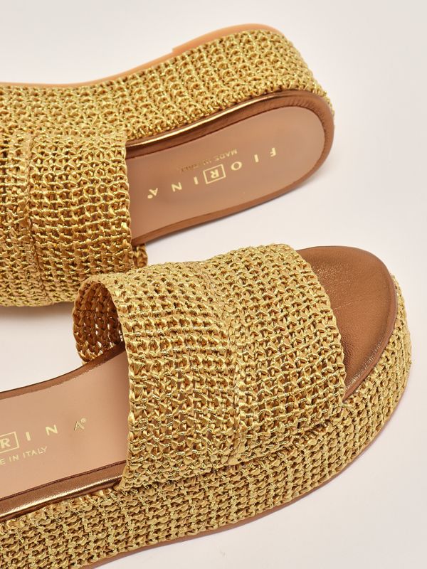 4. Leather and raffia wedges for women Gold Fiorina 213j706