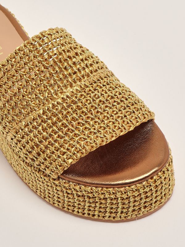 5. Leather and raffia wedges for women Gold Fiorina 213j706
