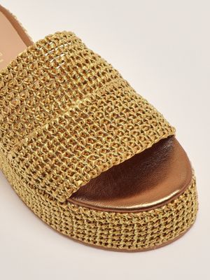 5. Leather and raffia wedges for women Gold