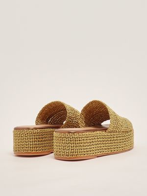 3. Leather and raffia wedges for women Gold