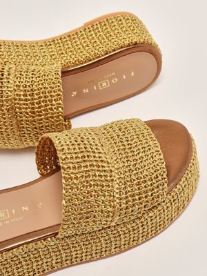 4. Leather and raffia wedges for women Gold