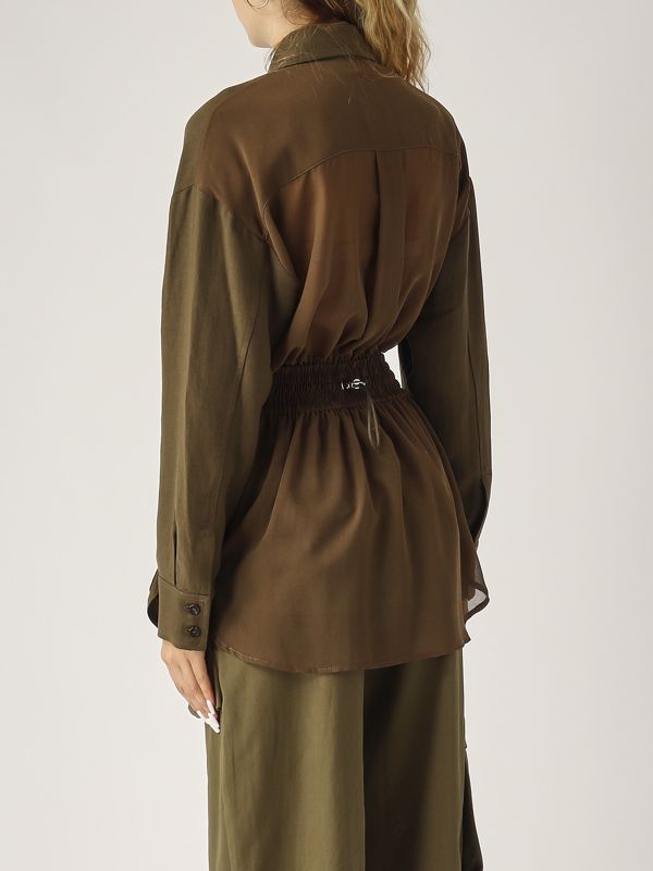 3. Oramai viscose and linen overshirt for women Dark green Pinko 105017a2i9